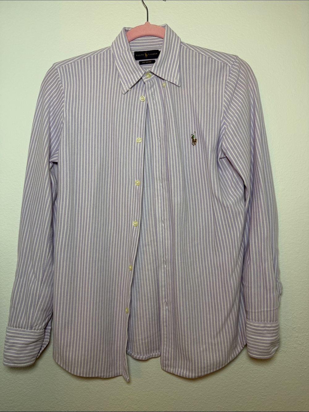 Ralph Lauren Lavender and White Striped Cotton Dress Shirt